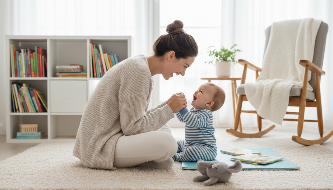 Absorbent Mind_Mom and a baby are facing to talk